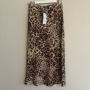 Zara Leopard Satin Midi Skirt / Medium